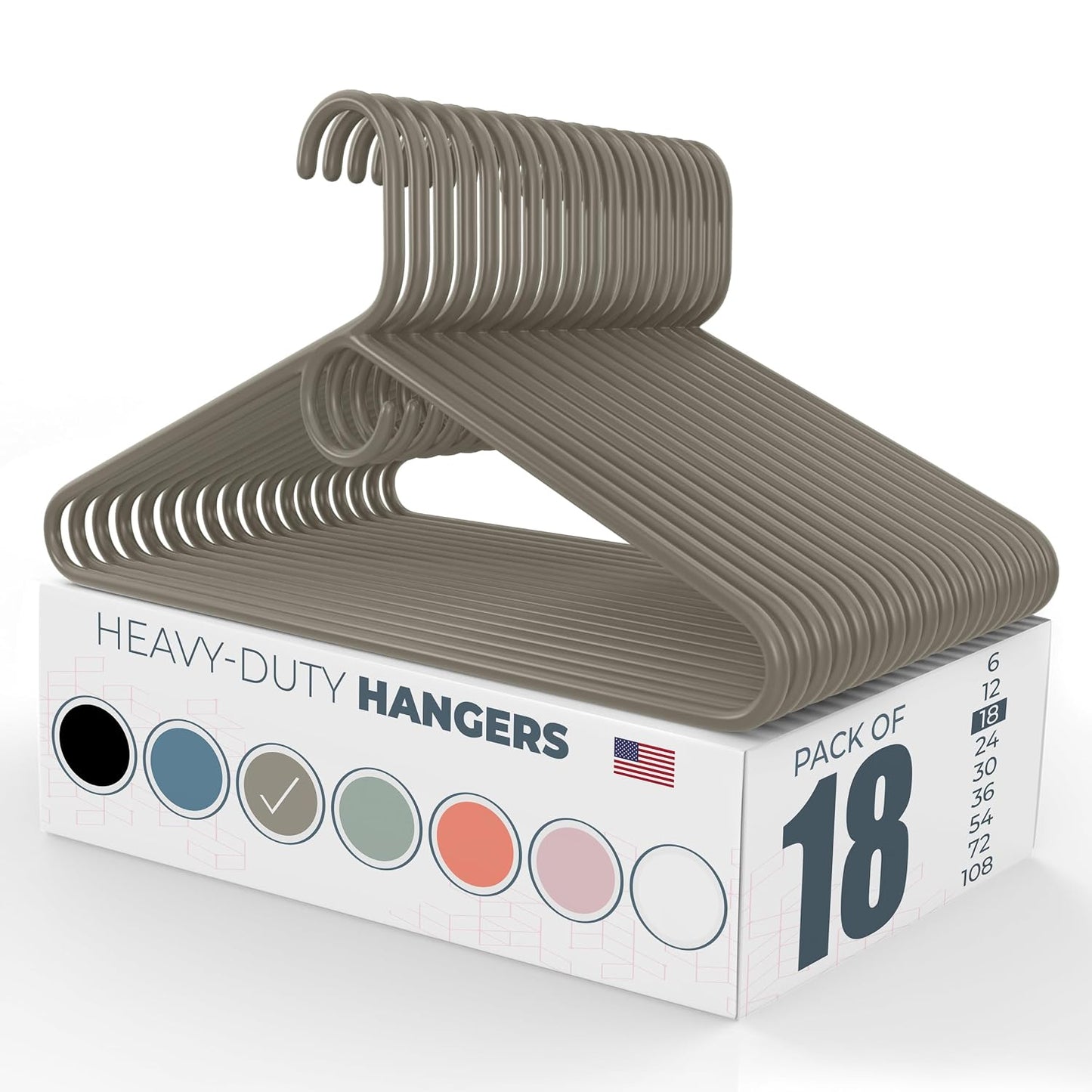 Heavy Duty Clothes Hangers 18 Pack – Made in the USA – 8lb Capacity Plastic Hangers for Adult Clothing – Durable for Pants, Coats, Jackets, or Jeans – Gray