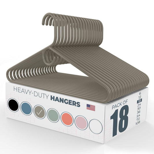 Heavy Duty Clothes Hangers 18 Pack – Made in the USA – 8lb Capacity Plastic Hangers for Adult Clothing – Durable for Pants, Coats, Jackets, or Jeans – Gray
