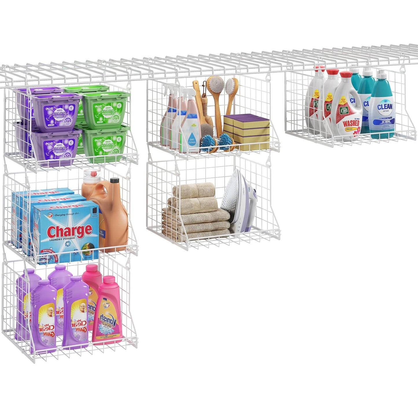 3-Tier Foldable Laundry Basket Organizer with Rotating Hooks(no wire shelf) | Space-Saving Over Washer and Dryer Shelf for Laundry Room Organization and Storage, Durable Wire Shelving Unit, White