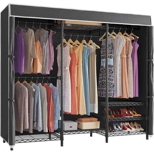 V5C Heavy Duty Covered Clothes Rack Portable Close... (Carbon Steel)