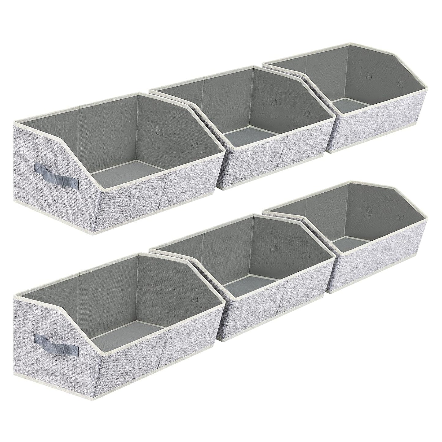Closet Organizers Bins 6 Packs - Large Closet Shelf Organizer with Handles, Fabric Trapezoid Storage Bins, Collapsible Storage Cubes for Clothes, Towels, Light Gray