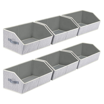 Closet Organizers Bins 6 Packs - Large Closet Shelf Organizer with Handles, Fabric Trapezoid Storage Bins, Collapsible Storage Cubes for Clothes, Towels, Light Gray