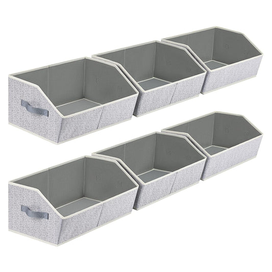 Closet Organizers Bins 6 Packs - Large Closet Shelf Organizer with Handles, Fabric Trapezoid Storage Bins, Collapsible Storage Cubes for Clothes, Towels, Light Gray