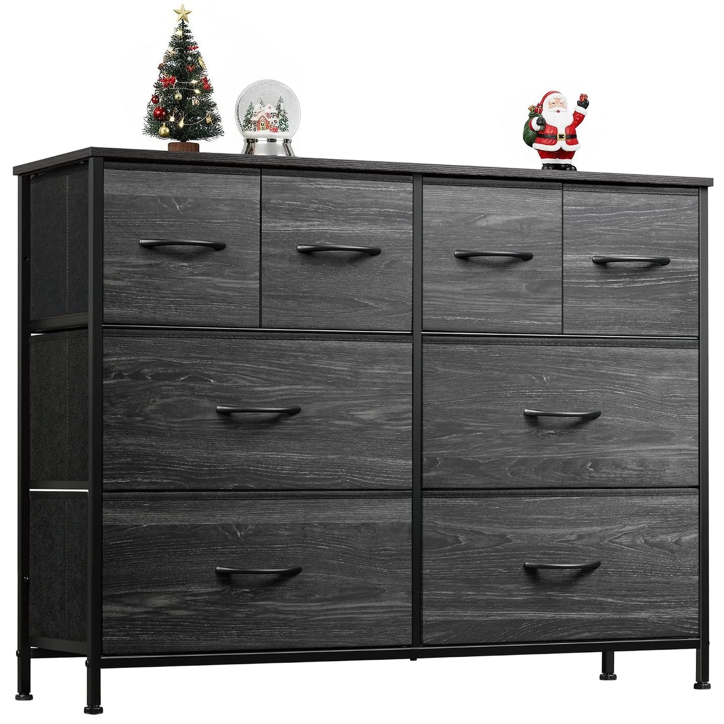 WLIVE Wide Dresser for Bedroom, 8 Drawer Chest of Drawers, Black Wood Grain | 8 roomy fabric drawers, Wide storage design, Bedroom or closet use, Sturdy steel frame, Smooth wood tabletop