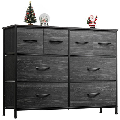 WLIVE Wide Dresser for Bedroom, 8 Drawer Chest of Drawers, Black Wood Grain | 8 roomy fabric drawers, Wide storage design, Bedroom or closet use, Sturdy steel frame, Smooth wood tabletop
