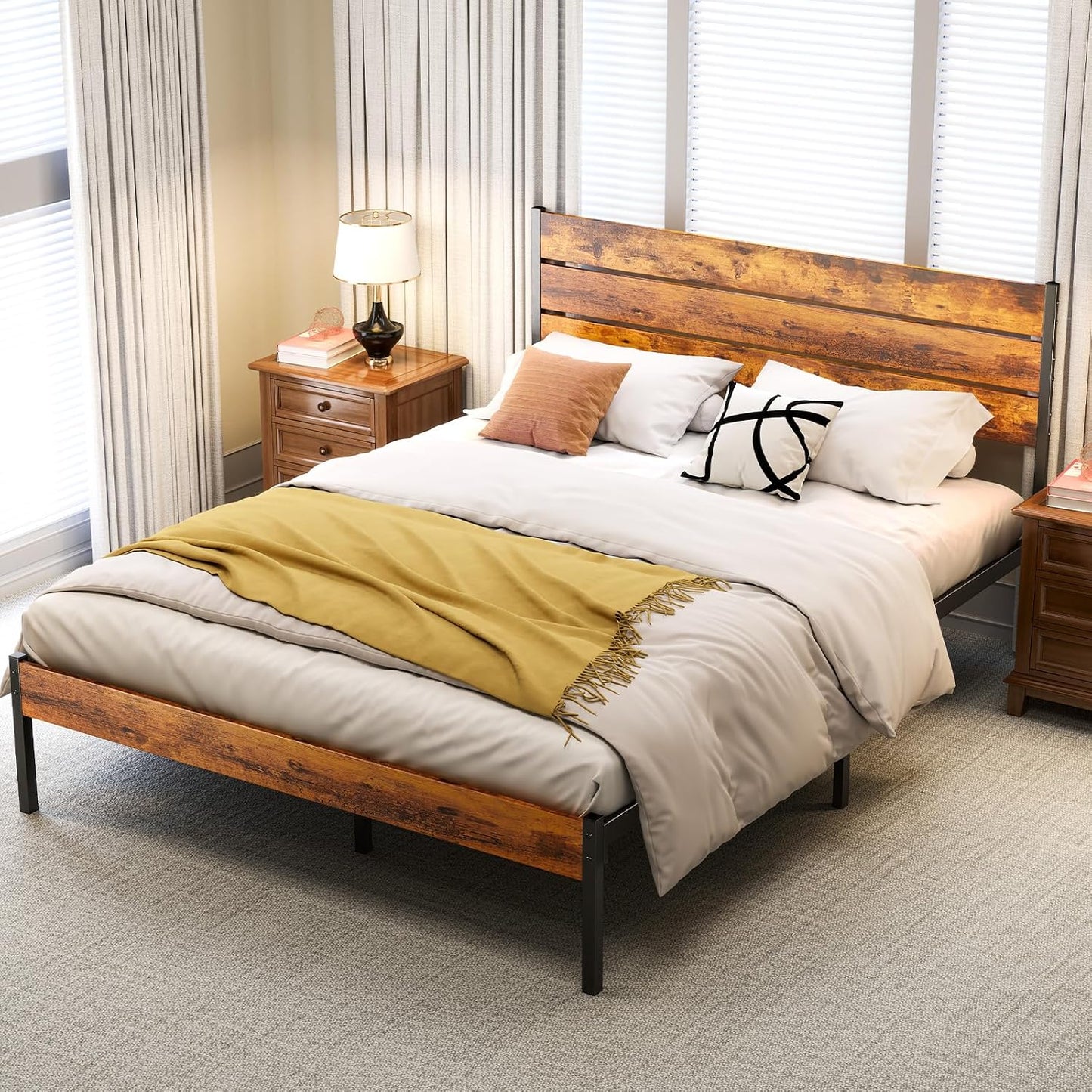 OLIXIS Full Size Bed Frame with Headboard, 800LBS Mattress Foundation with All Sturdy Metal Support, Under Bed Storage, No Box Spring Needed, Easy Assembly, Rust Brown