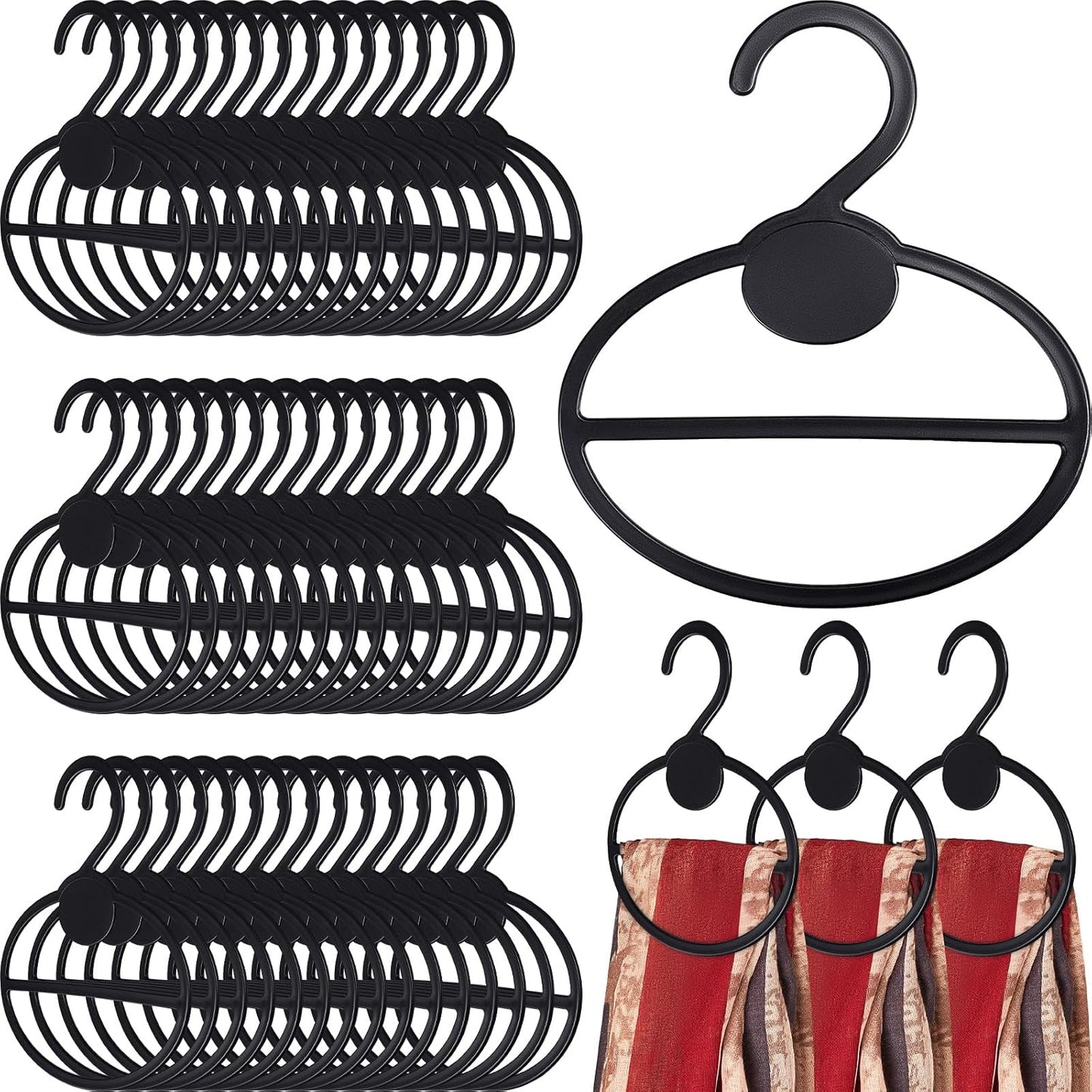 FoldTier 50 Pcs Scarf Hanger Plastic Holder Organizer Space Saving Scarf Organizer Clothes Hanger for Scarves Headscarves Clothing Sorting Storing (Black)