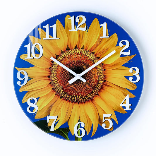 Outdoor Clock Waterproof-Decorative Sun Flower Wal... (Blue&yellow | Glass)