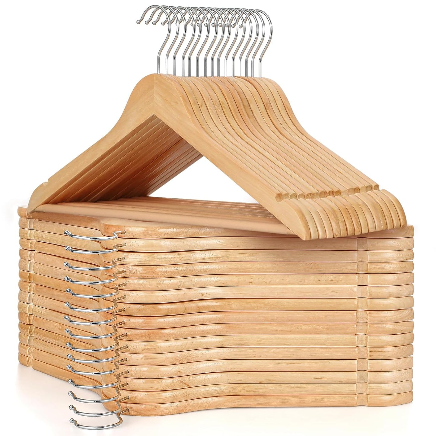 TOPIA HANGER Wooden Hangers 30 Pack, Wood Clothes Hanger Natural | Durable Coat Hanger, 360-Degree Rotatable Hook, Non-Slip Pants Bar, Shoulder Notches for Camisole Tops-CT34N30