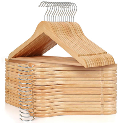 TOPIA HANGER Wooden Hangers 30 Pack, Wood Clothes Hanger Natural | Durable Coat Hanger, 360-Degree Rotatable Hook, Non-Slip Pants Bar, Shoulder Notches for Camisole Tops-CT34N30