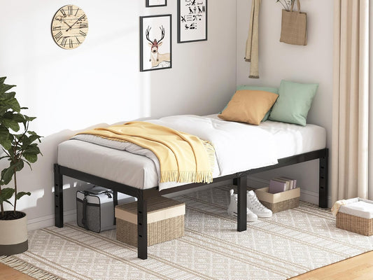 QEROMY Twin Bed Frame - 18 in Sturdy Platform Bed Frame Twin Size | Heavy Duty Metal Bed Frame No Box Spring Needed, Quick & Easy Assembly, No Noise, Black