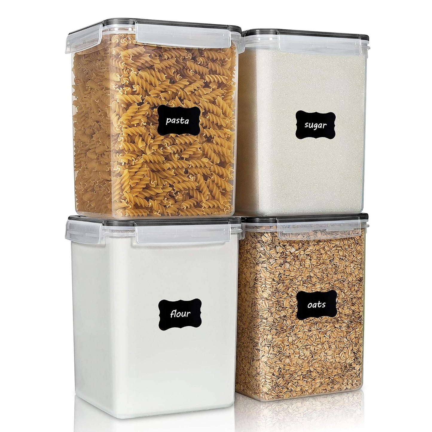 Vtopmart 5.2L Flour Sugar Storage Containers, 4 PCS, Black