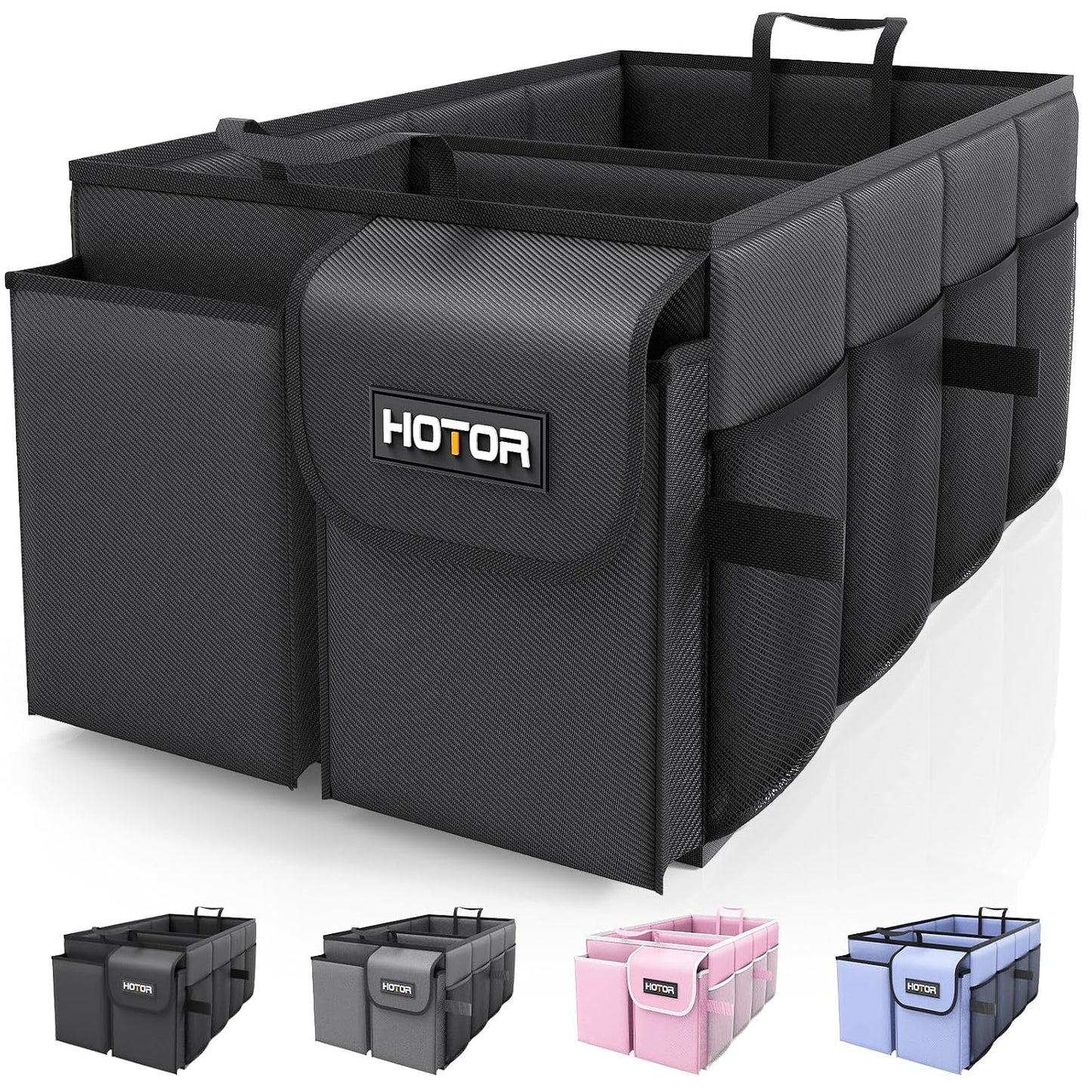 HOTOR Trunk Organizer - Foldable Car Organizer for SUVs & Sedans Storage | Sturdy Car Organization for Men & Women, Car Accessories, Tools, Sundries, Black, 2 Compartments, 21.3" x 12.6" x 10.6"