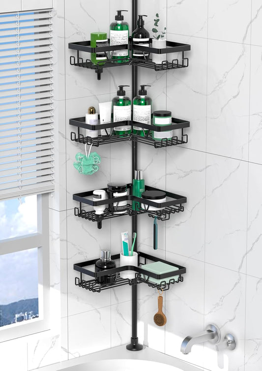 Corner Shower Caddy Tension Pole 4 Tier Shower Cad...