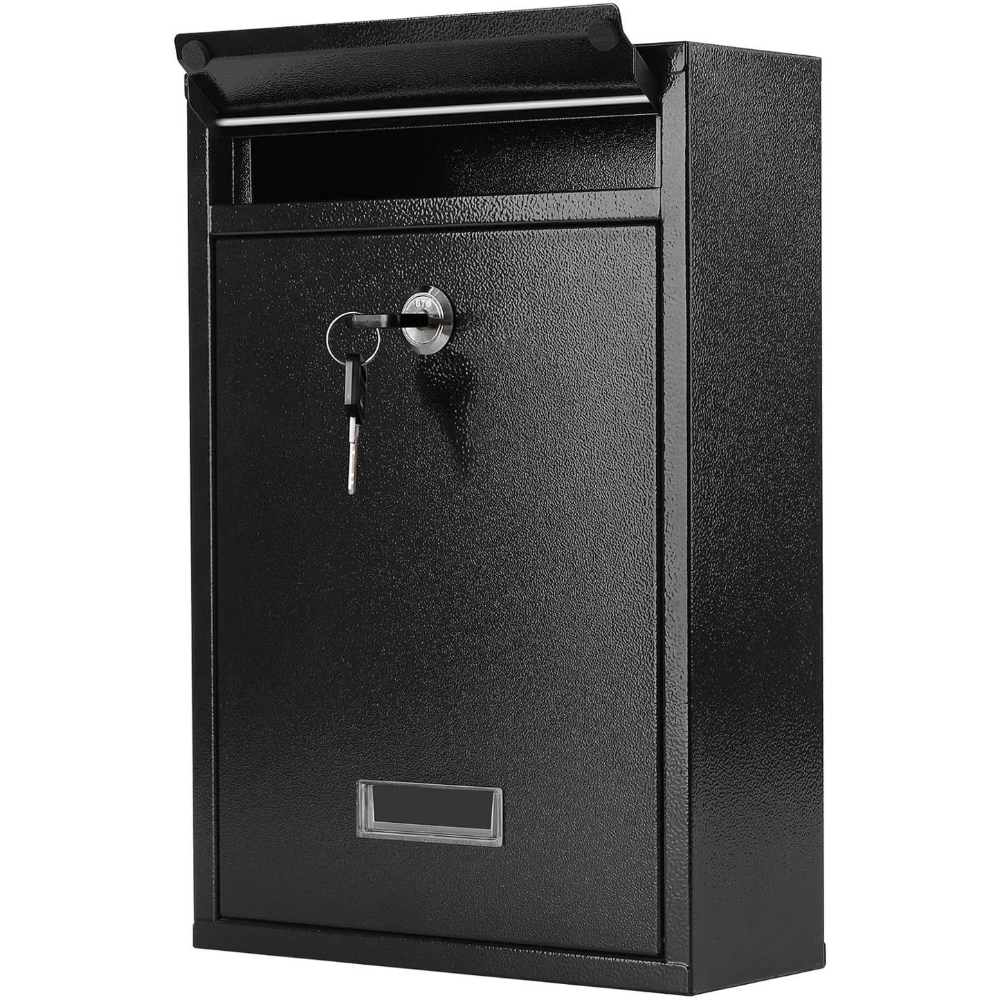 KYODOLED Mailbox for Outside, Wall Mount Locking Mailbox, Security Drop Box with Key Lock for Letters, Cash, Cards, Steel Mail Box for House Office School, 12.4H x 8.54L x 3.35W Inches, Black