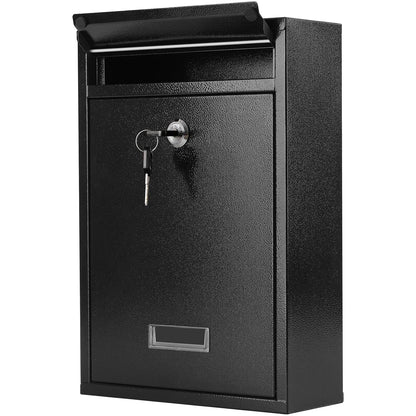 KYODOLED Mailbox for Outside, Wall Mount Locking Mailbox, Security Drop Box with Key Lock for Letters, Cash, Cards, Steel Mail Box for House Office School, 12.4H x 8.54L x 3.35W Inches, Black