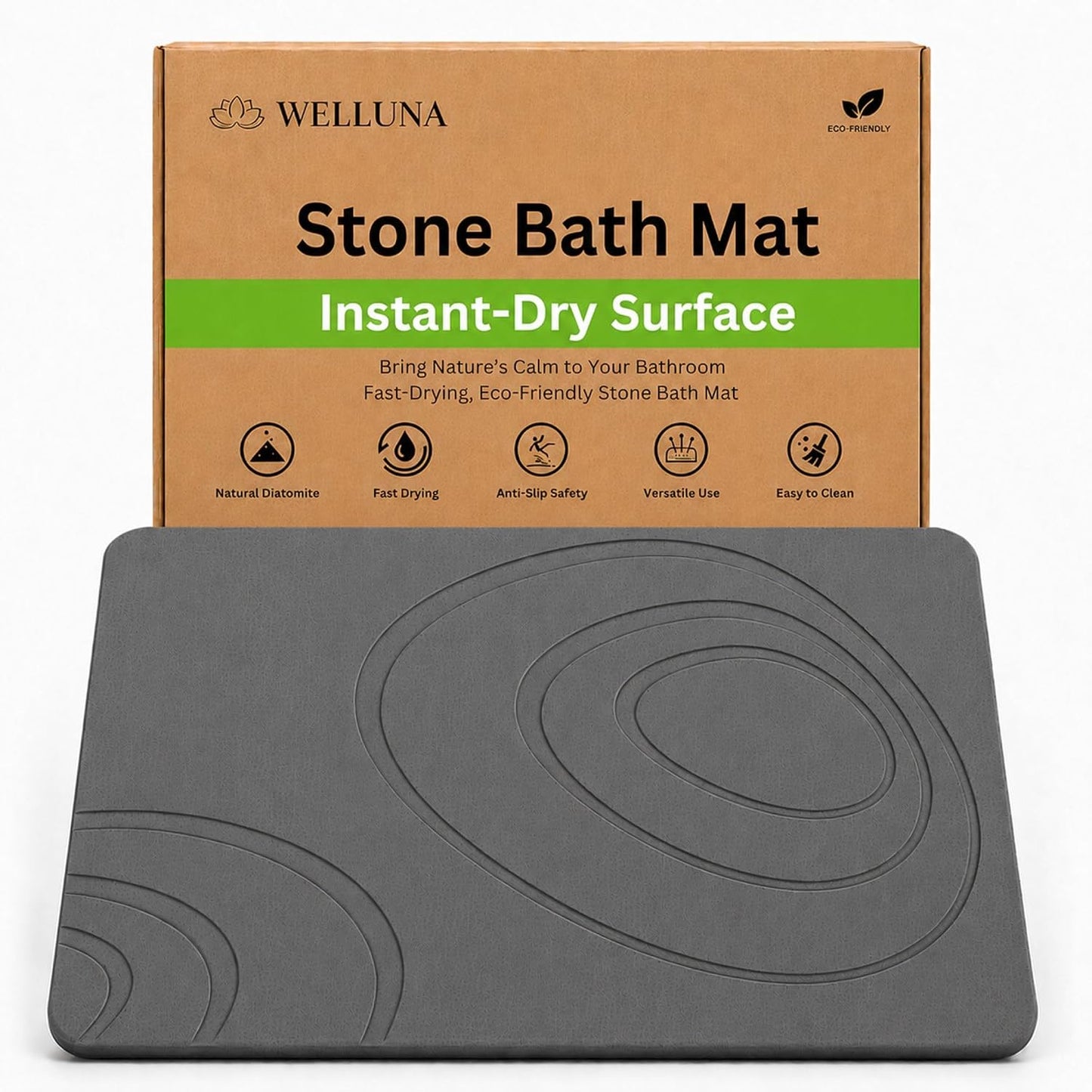 Stone Bath Mat for Bathroom – Quick Dry Diatomaceous Earth Shower Mat, Non-Slip Super Absorbent Diatomite Stone Bath Mats, Fast Drying Natural Floor Mat for Bathroom Kitchen (23.6"x15.4")
