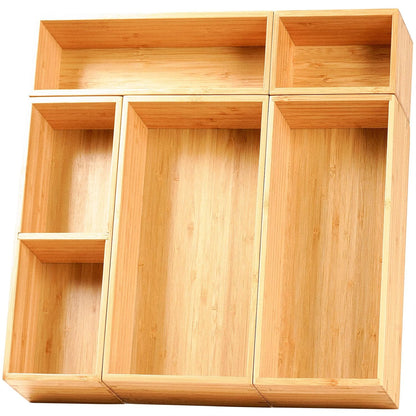 Drawer Organizer Storage Boxes, 2.5" High Bamboo Drawer Dividers, 5 Rearrangeable Bins for Kitchen, Office Desktop, Clothing, Makeup, vanity, Jewelry