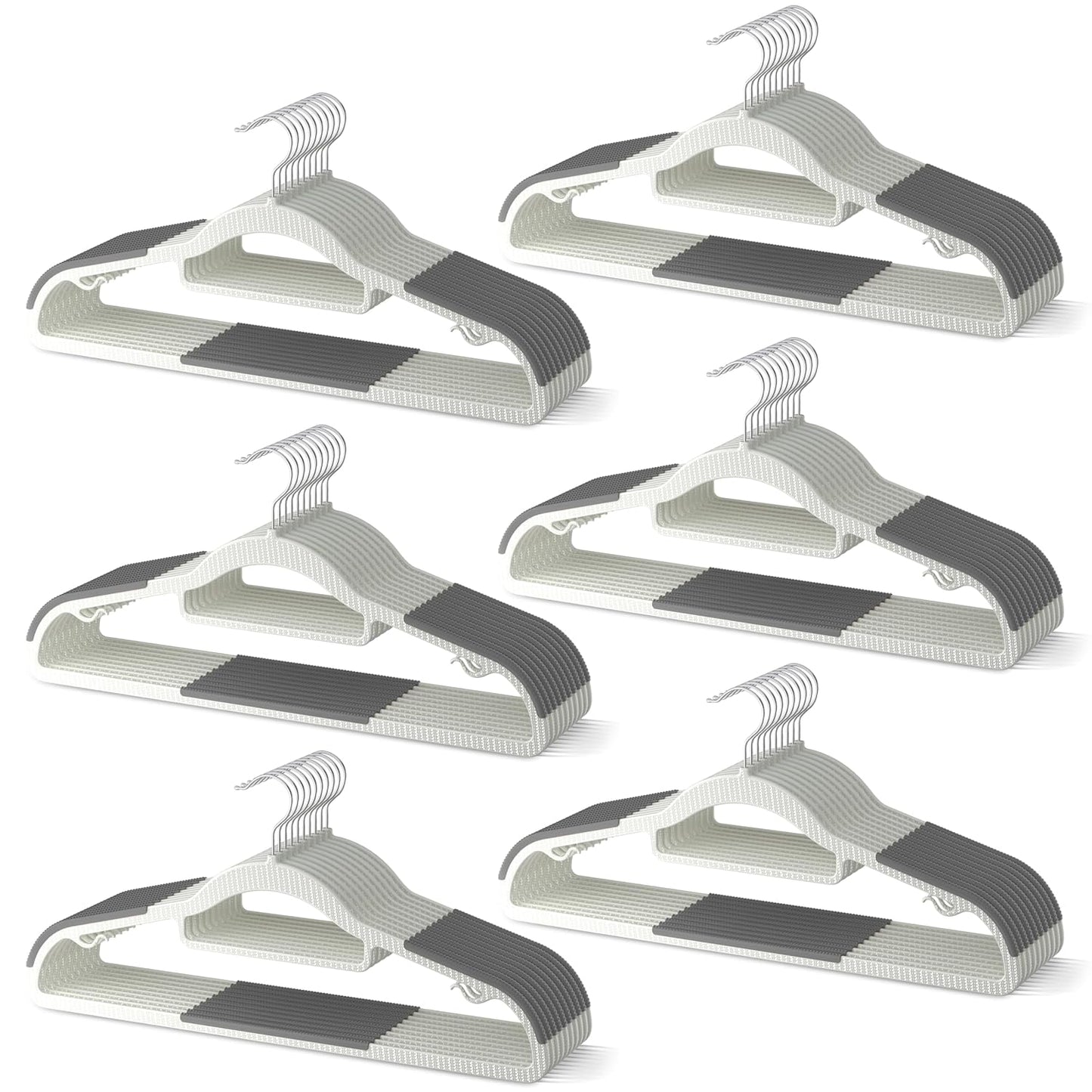 60 Pack Heavy Duty Plastic Hangers, Non Slip Clothes Hangers with Rubber Pads and 360° Hook - Thin Space Saving Hanger, Closet Organizer for Shirt, Pants, Suit, Skirt,Coat - Gray