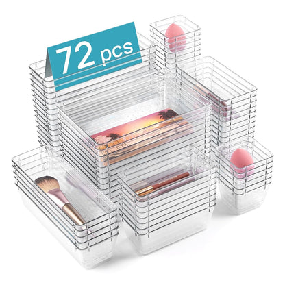 72 PCS Clear Plastic Drawer Organizers Set, 4-Size... (72 Count | Clear | Plastic)