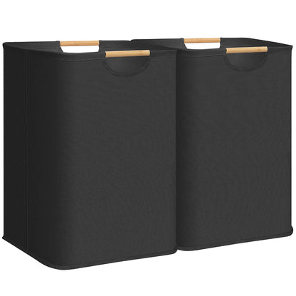 STORAGE MANIAC 2-Pack Large Laundry Hamper, 100L (26.4 Gal) Collapsible Laundry Basket with Bamboo Handles, Freestanding Waterproof Clothes Hamper for Laundry Room, Bedroom, Dorm, Towels, Black