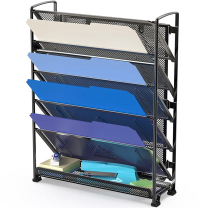 Simple Houseware 6-Tier Wall Mount Document Letter Tray Organizer, Black | 5 Tilted Trays + 1 Flat Bottom Tray, Wall Mount Hardware Included
