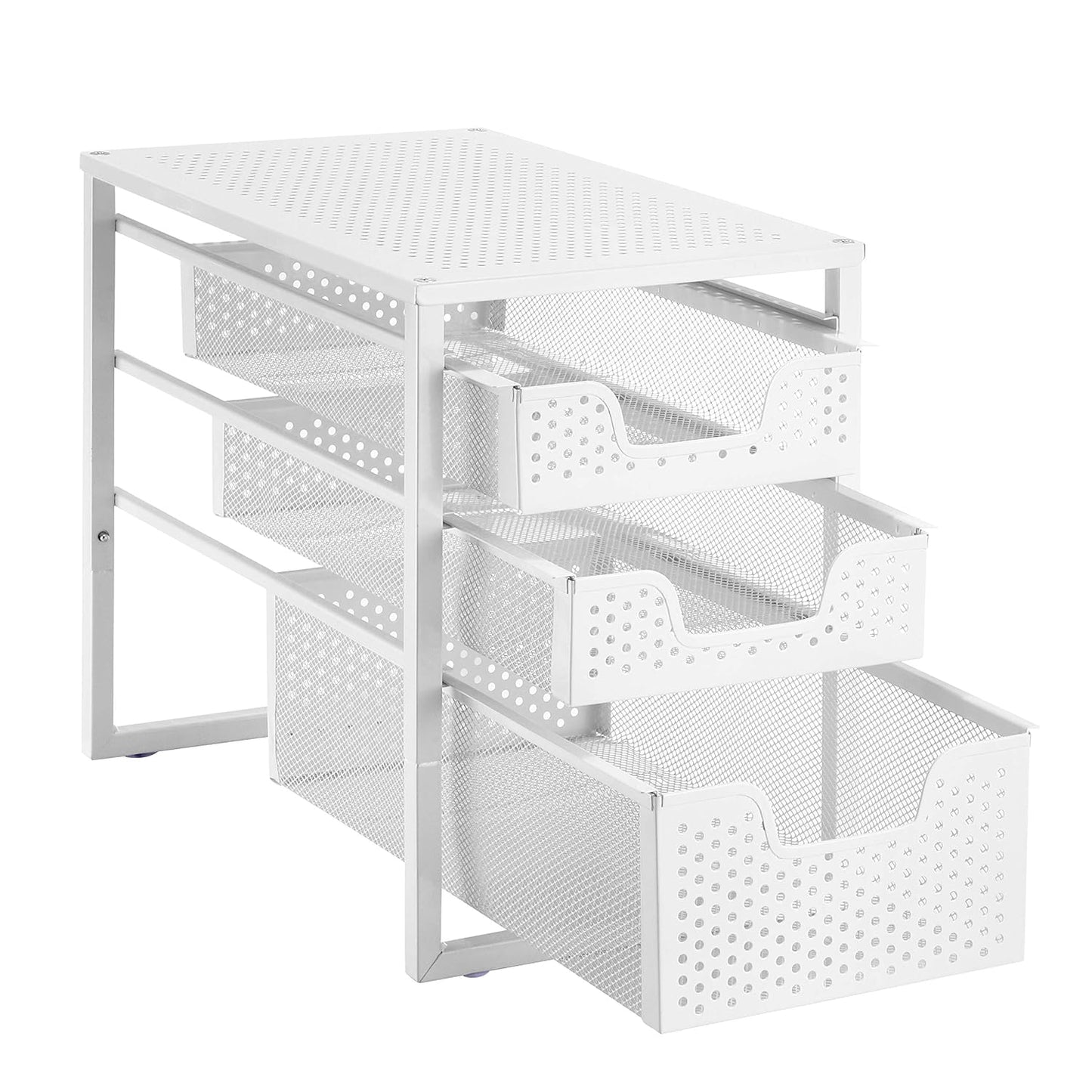 Simple Trending Under Sink Organizer 3-Tier with Sliding Storage Drawer | Multi-Purpose Desktop Organizer, Metal Cabinet Organizer for Kitchen Bathroom Office, Stackbale, Space Saving, White