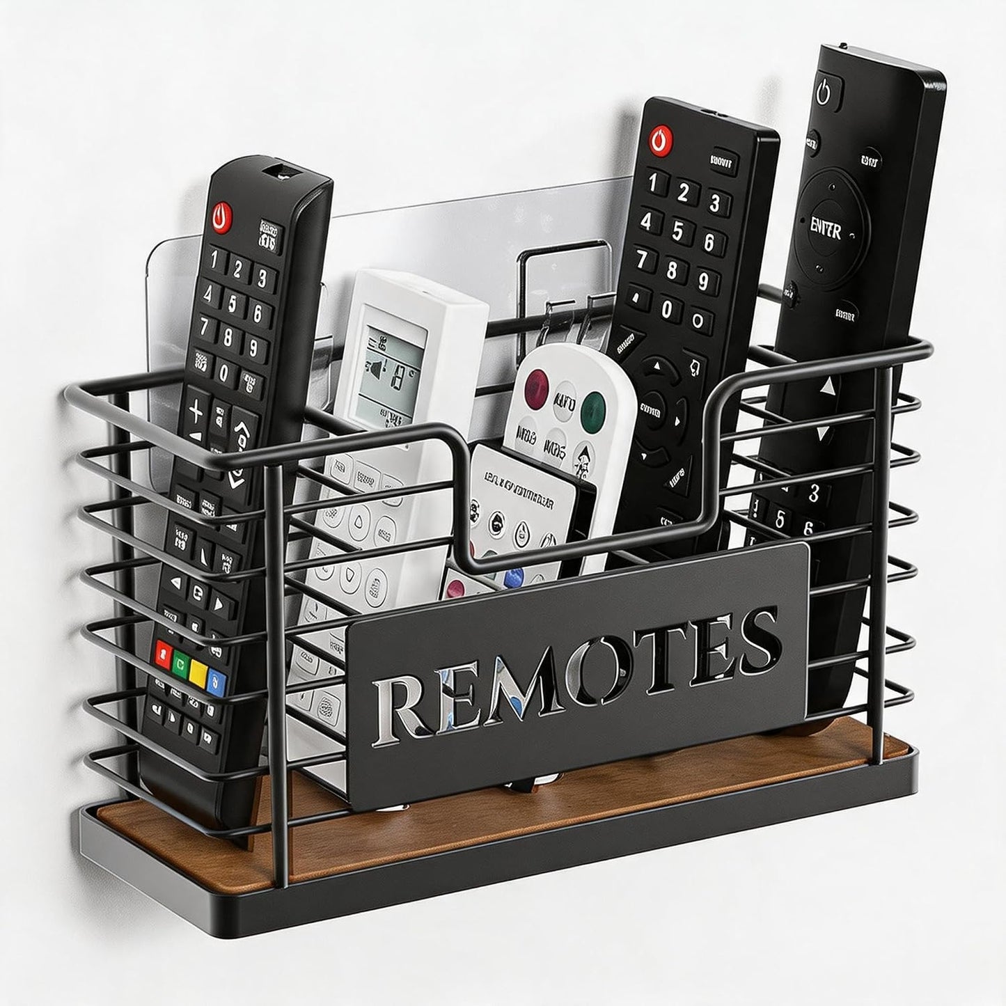 Remote Control Holder, 5-Slot TV Remote Holder Wall Mount, Universal Remote Caddy Large Size Design for Wall Table Living Room Bedroom, Easy Installation, Brown