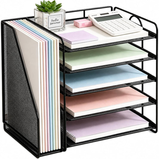 Desk Organizers and Accessories, 5-Tier Paper Orga... (Black | Metal)