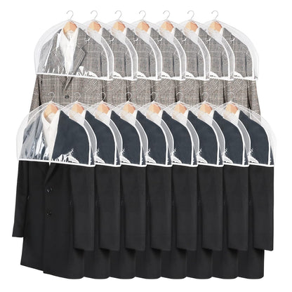 Zilink Clear Shoulder Covers for Clothes Dust Cover Protectors, 15 Pack | 2 in Gussted, Breathable, Dust Covers for Hanging Clothes for Suit, Coats, Jackets, Dress Closet Storage