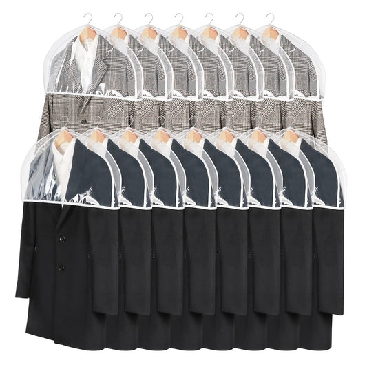 Zilink Clear Shoulder Covers for Clothes Dust Cover Protectors, 15 Pack | 2 in Gussted, Breathable, Dust Covers for Hanging Clothes for Suit, Coats, Jackets, Dress Closet Storage