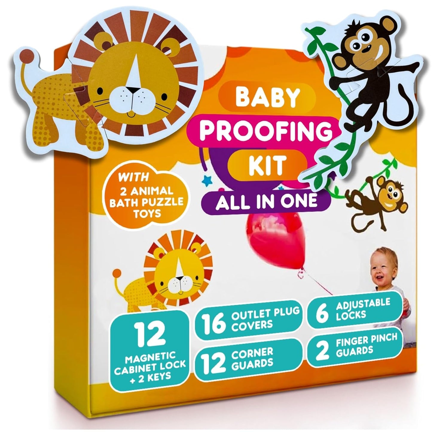 Baby Proofing Kit, All in One, Child Safety Kit, 67 Piece Pack | Magnetic Cabinet Locks, Power Point Outlet Covers, Corner Bumpers Protectors, Strap Locks, Finger Pinch Guards, Bath Toys