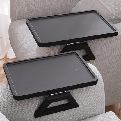 2 Pack Bamboo Couch Arm Tray,Folding Sofa Armrest Table（Black） | Clip-On Couch Desk,Foldable, high load-bearing, Non-slip, no assembly，easy to wipe clean，Natural bamboo,Gift box