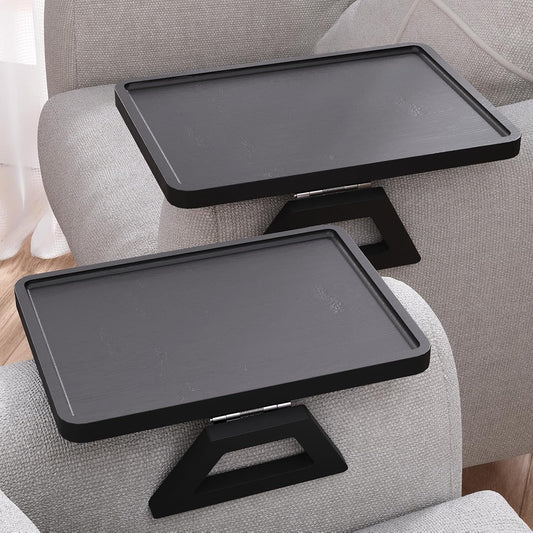2 Pack Bamboo Couch Arm Tray,Folding Sofa Armrest Table（Black） | Clip-On Couch Desk,Foldable, high load-bearing, Non-slip, no assembly，easy to wipe clean，Natural bamboo,Gift box