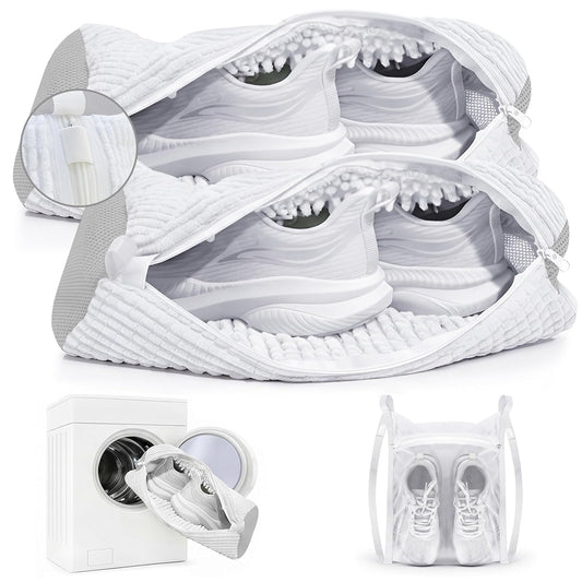 Shoe Washing Machine Bag 3PCS – Laundry Shoes Bag for Washer & Dryer | Reusable Shoe Cleaning Bag, 360° Deep Microfiber Clean,Self-Locking Zipper