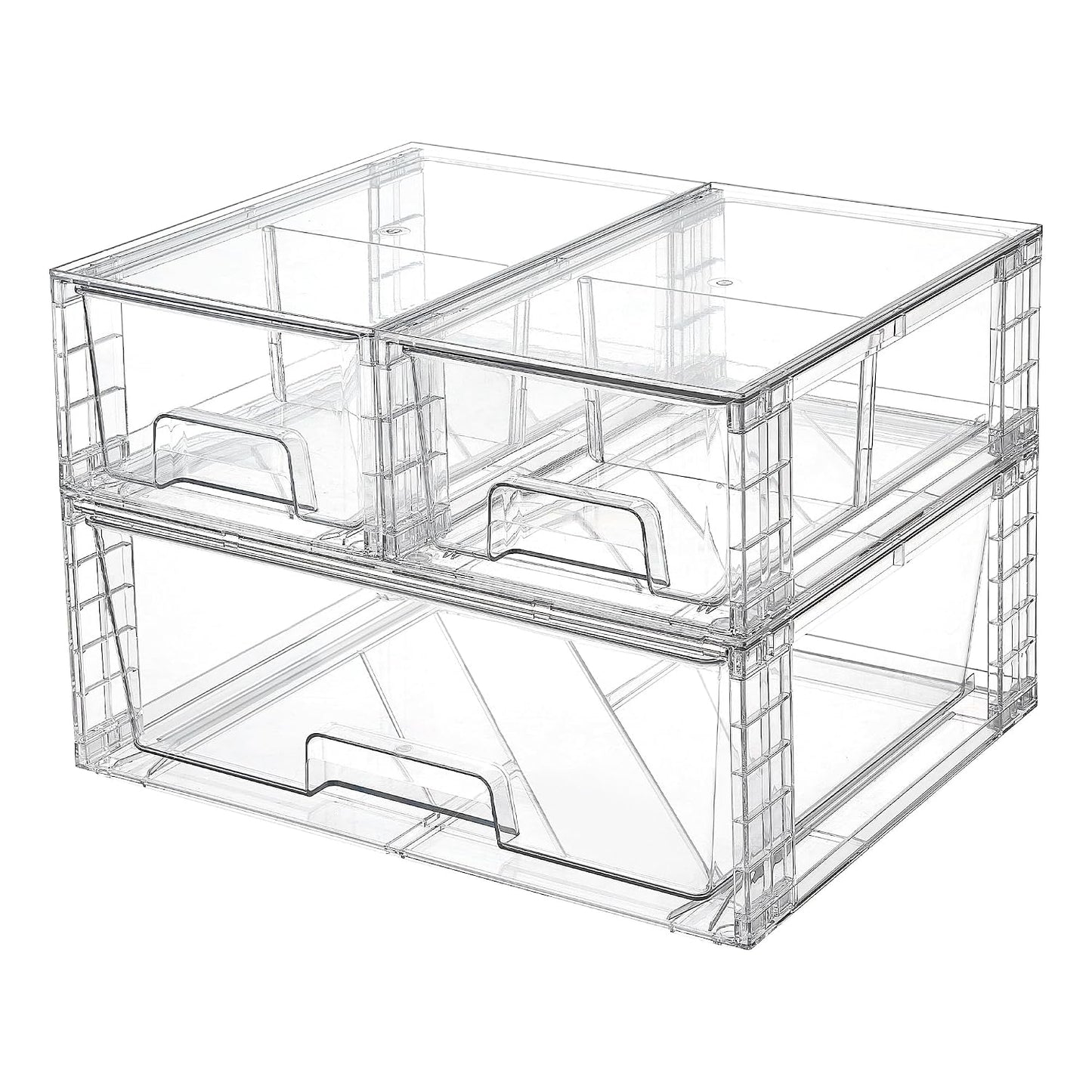 Vtopmart Clear Stackable Storage Drawers, 3 Pack Wide Organizer Set | Wide and Small Pull-Out PET Drawers with Stackable Design for Bathroom Organization, Cabinets, Closets, Pantry and Medicine