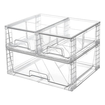 Vtopmart Clear Stackable Storage Drawers, 3 Pack Wide Organizer Set | Wide and Small Pull-Out PET Drawers with Stackable Design for Bathroom Organization, Cabinets, Closets, Pantry and Medicine