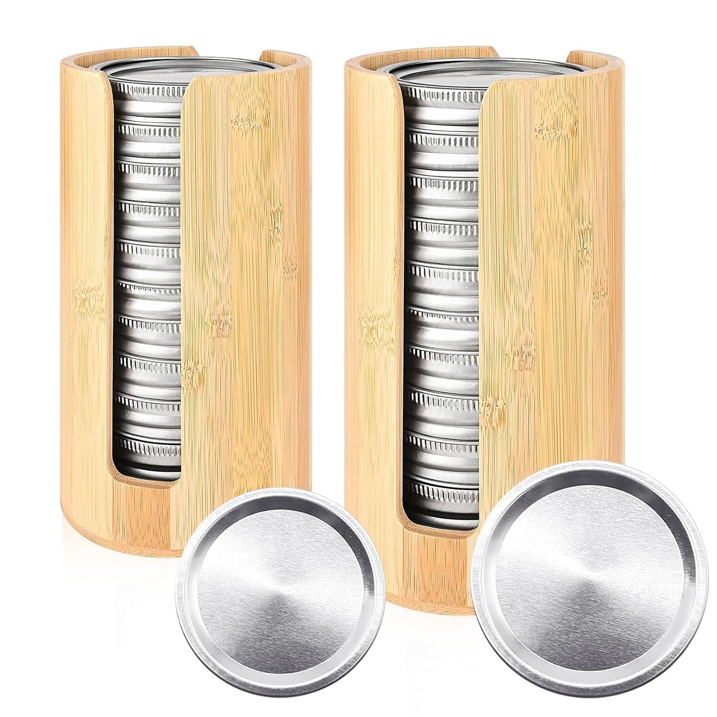 2 Pack Bamboo Mason Jar Lid Organizer for Wide & R... (Silver | Bamboo)