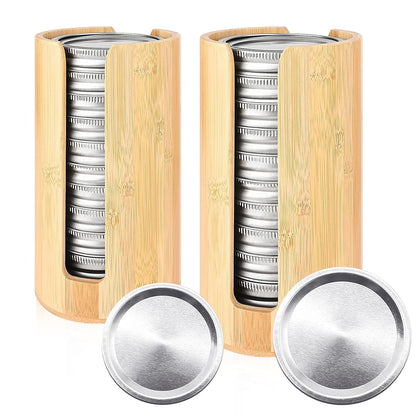 2 Pack Bamboo Mason Jar Lid Organizer for Wide & R... (Silver | Bamboo)