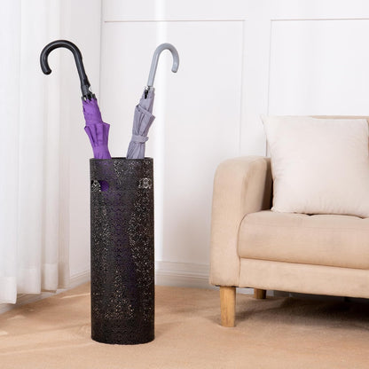 21 inch Heavy Duty Metal Umbrella Stand - Durable Storage Holder for Umbrellas - Indoor and Outdoor Use - Stylish and Modern Organizer for Entryways. (Black Lace)