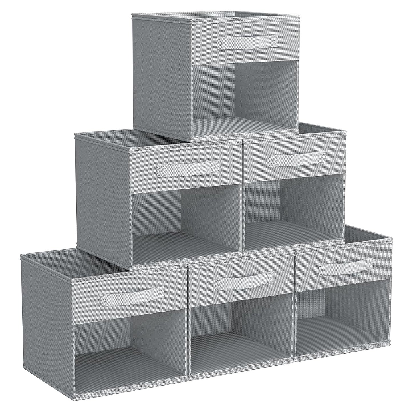 DIMJ Storage Cubes, 11x 11 inch Cube Storage Bin, 6 Pack Closet organizers and storage Bins with Window, Collapsible Baskets with Handle for Shelves, Clothes, Toys, Books (Grey)