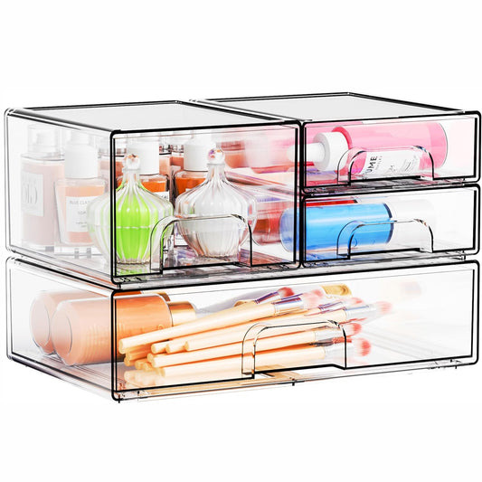 4 Pack Clear Stackable Storage Drawers,Pull-Out Me... (Clear | Acrylic)