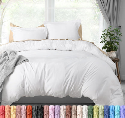 Duvet Cover Queen, 3 Piece Cotton Like Polyester With Zipper Closure, White | Extra Soft and Breathable, Wrinkle & Fade Resistant, Includes Duvet Cover and 2 Pillow Shams, Comforter Not Included, OekoTex