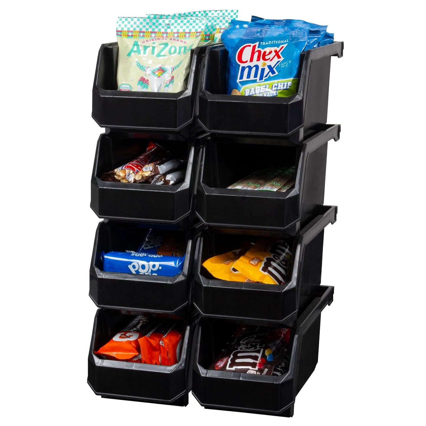 Medium Stackable Plastic Storage Bins, 8-Pack, Bla... (Black | Plastic)