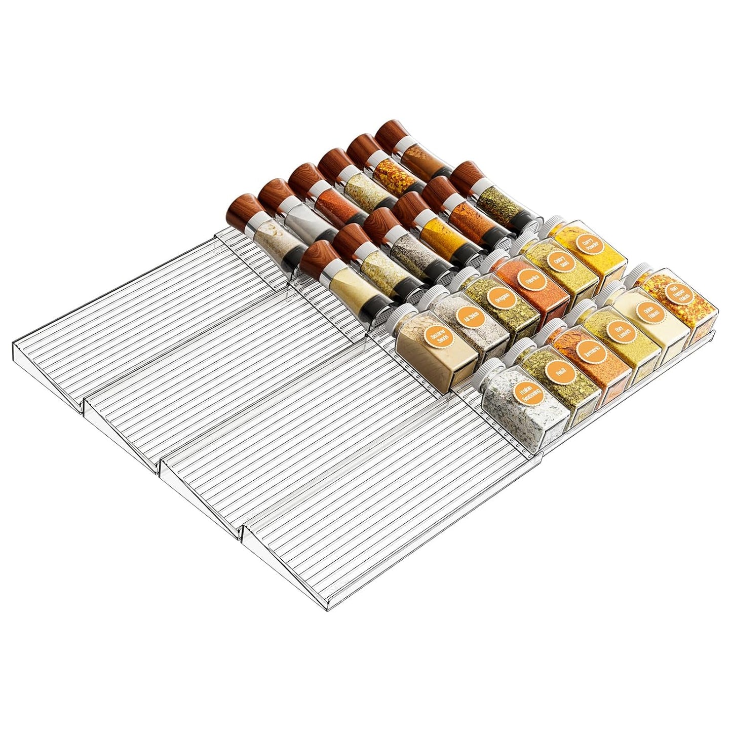 8 Pack Adjustable In Drawer Spice Organizer - Expandable From 11'' to 22'' - Acrylic Drawer Seasoning Organizer,Clear Spice Organization Tray for Cabinet Drawers Condiment,Nail Polish and Jar