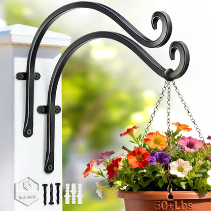 AJART Heavy-Duty Plant Hanger Outdoor: 50 Lbs Wall Mount Bracket Hook | 12 Inch / 2 Pieces Hanging Metal Bracket for Wooden Fence, Rust Proof Solid Iron, Hardware for Brick Wall, Yard Decor