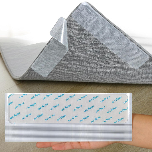 Rug Non Slip Grippers, 16Pcs Carpet Tape Reusable, No Residue | Keep Carpet Corners Flat on Hardwood Floors, Strong Hold Rug Stickers