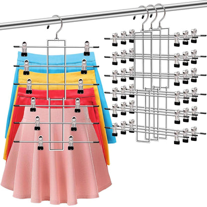 3 Pack Pants-Hangers-Space-Saving, 6 Tier-Closet-Organizers-and-Storage | Skirt Hangers with Clips, Closet-Organizer-Clothes-Organization Jeans Scarf Hangers,College-Dorm-Room-Essentials Decor
