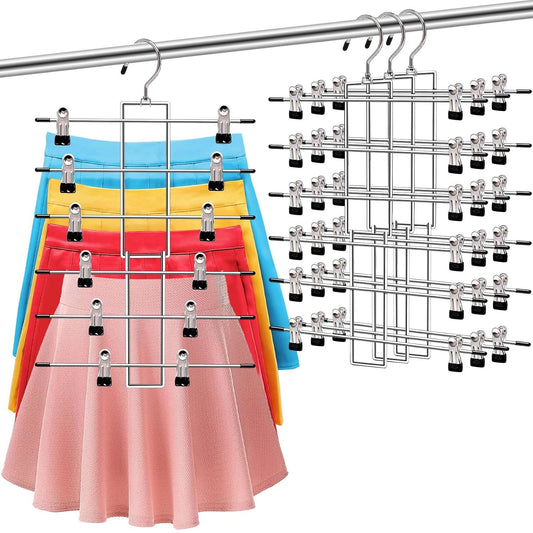3 Pack Pants-Hangers-Space-Saving, 6 Tier-Closet-Organizers-and-Storage | Skirt Hangers with Clips, Closet-Organizer-Clothes-Organization Jeans Scarf Hangers,College-Dorm-Room-Essentials Decor