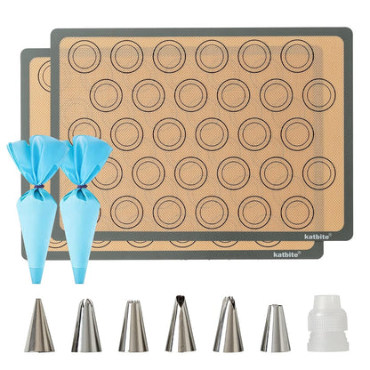 Katbite Macaron Silicone Baking Mat Set of 2 Grey | 2 Half Sheet Mats, Reusable & Nonstick Macarons Baking Supplies Silicone Bakeware Mats for Macarons Cookies